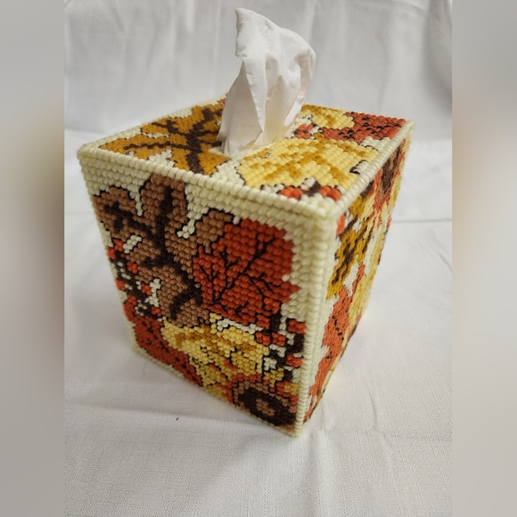 Handmade Tissue Box Cover Fall Leaf and Sunflower Design - Picture 11 of 11